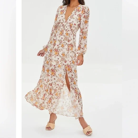 chinese dress ladies Ornate Floral Peasant-Sleeve Maxi Dress main image 0